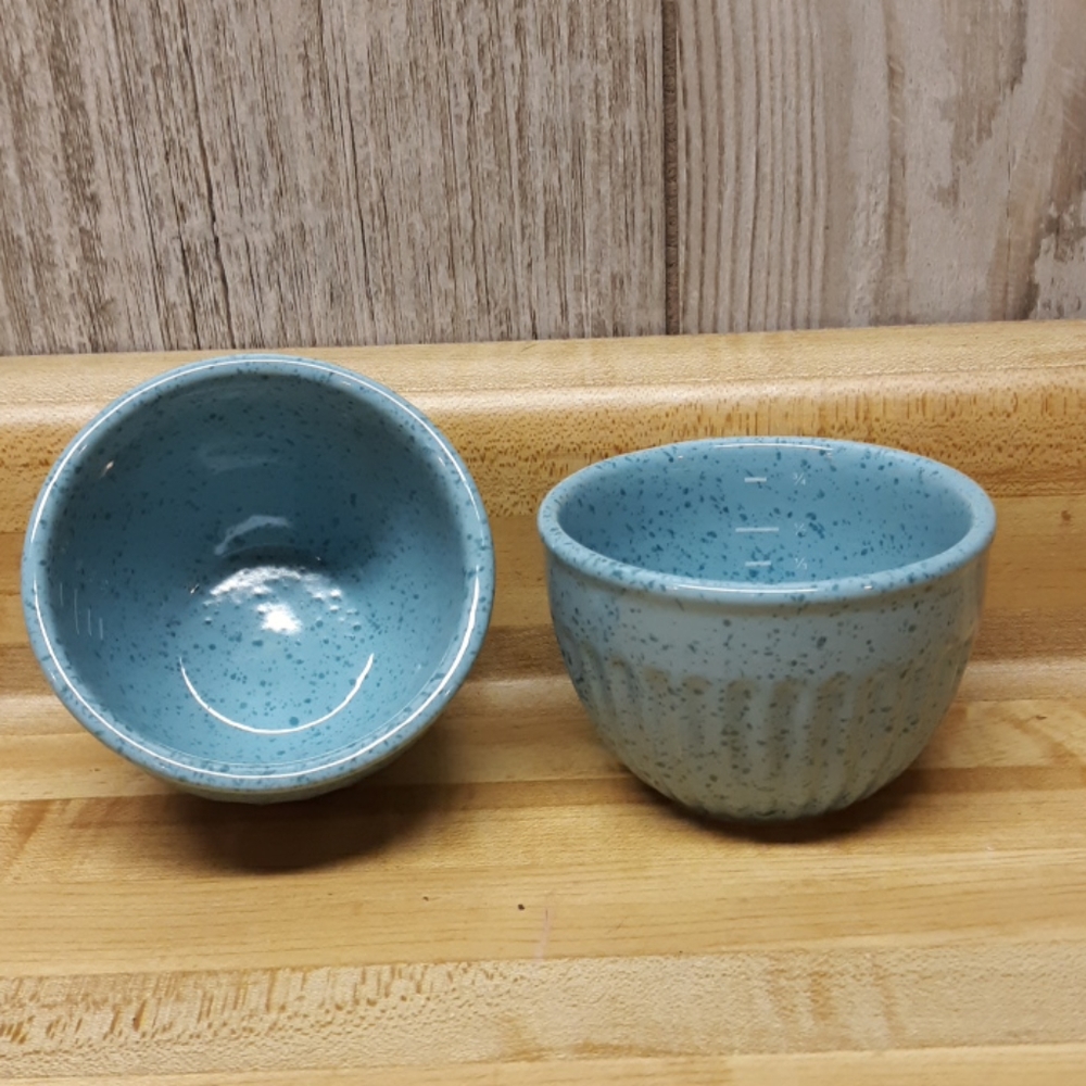 PAULA DEEN 2 Blue Speckled Ceramic Custard Bowls